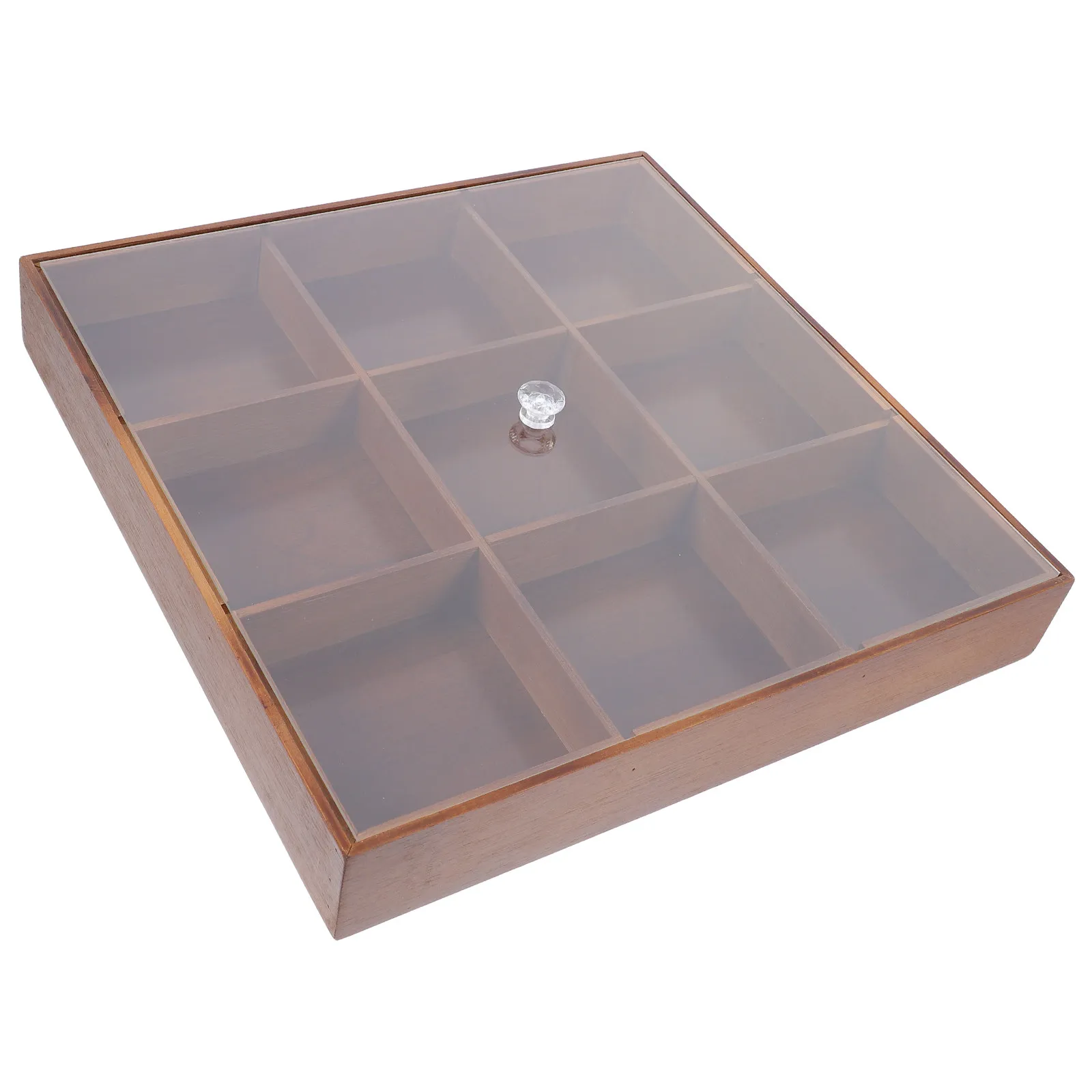 

Wooden Tea Bag Organizer Box 9-Compartment Decorative Storage Chest Clear Lid Kitchen Countertop Tea Bags Dry Fruits