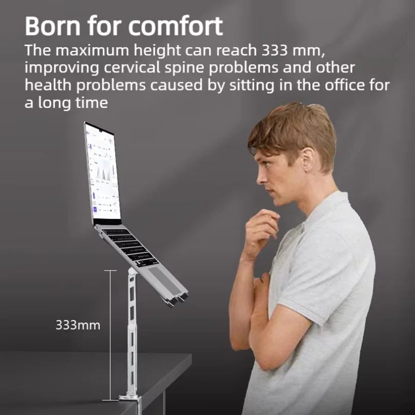 2-in-1 Detachable Laptop Mount for Desk, Tablet Arm Mount with 360° Rotating, Aluminum Laptop Tray, Foldable Computer Stand/Hold 3