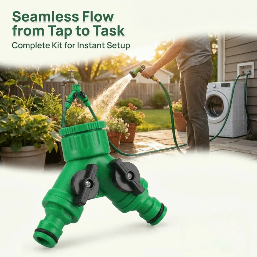 Female Thread Y-Type Hose Splitter 2-Way 1/2'' to 3/4'' Water Hose Splitter Adjustable Switch On/Off Valve