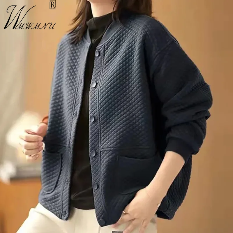 Mom\'s Loose Casual Bomber Jackets 2022 Spring Argyle Plaid Vintage Crop Jacket Women Short Cotton Plus Size Chaqueta Mujer