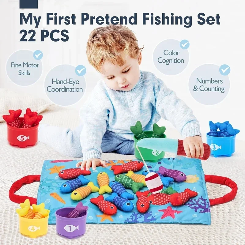 Toy for Todders Cloth Fishing Game with Stacking Cups Color Sorting Early Education Toy Number Counting Math Toy Gift