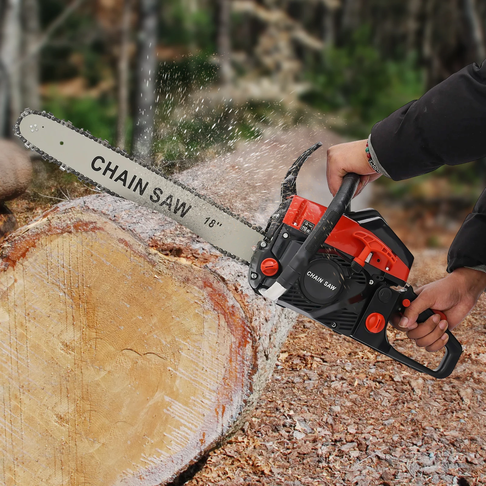 58cc Gasoline Chainsaw 2.2KW Power, Woodworking Cutting Tool 11000RPM 18" Cutting Bar for Heavy-Duty Logging