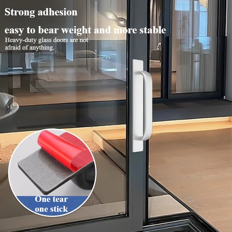 Aluminum alloy drill-free handle glass sliding door window drawer wardrobe push-pull bathroom sticker door handles