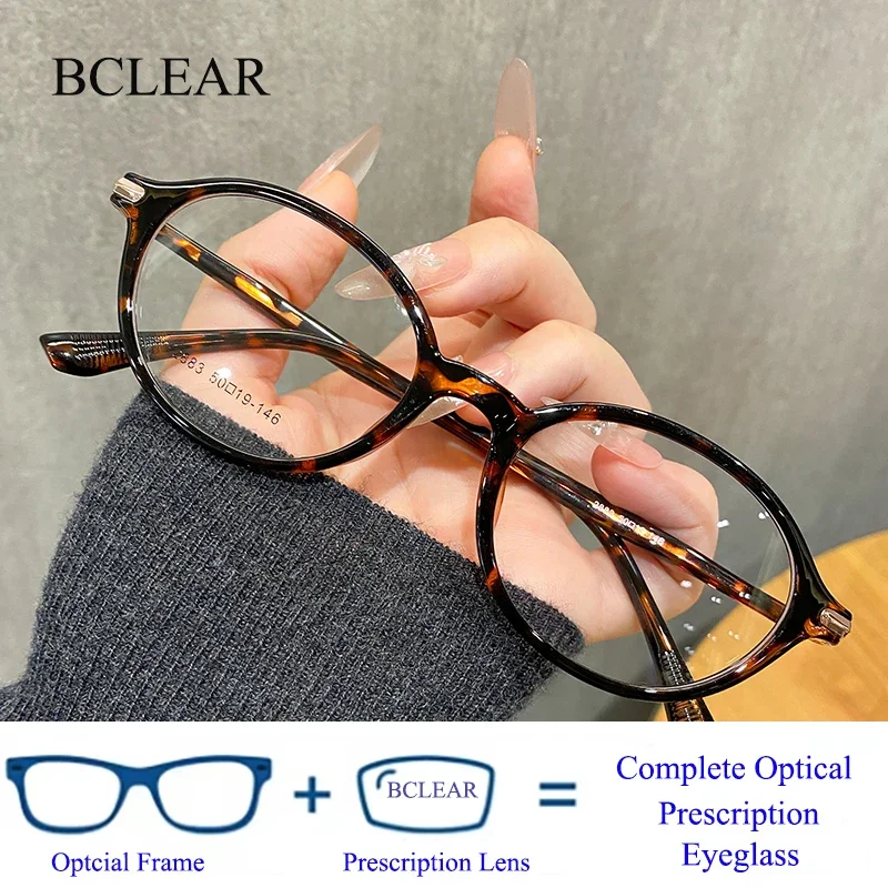 BCLEAR Vintage Women's Tortoise Oval Eyeglasses Frame Retro TR90 Myopia Prescription Spectacles Fashionable Daily Wear