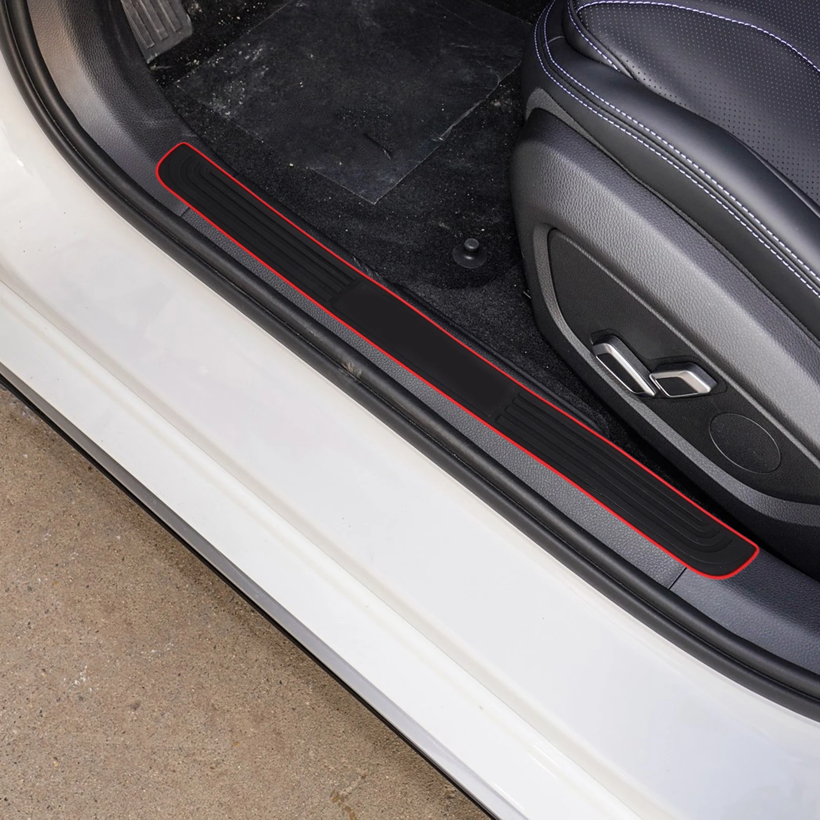 

4pcs Car Door Sill Protectors Welcome Pedal Covers Scuff Guards Scratch Resistant Soft Rubber Universal Fit Front Rear Step