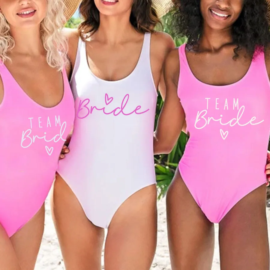 S-3XL One-Piece Swimsuit Women Team Bride Summer Swimwear Higt Cut Low Back Bathing Suit Bachelor Party Swimming Suit Beachwear