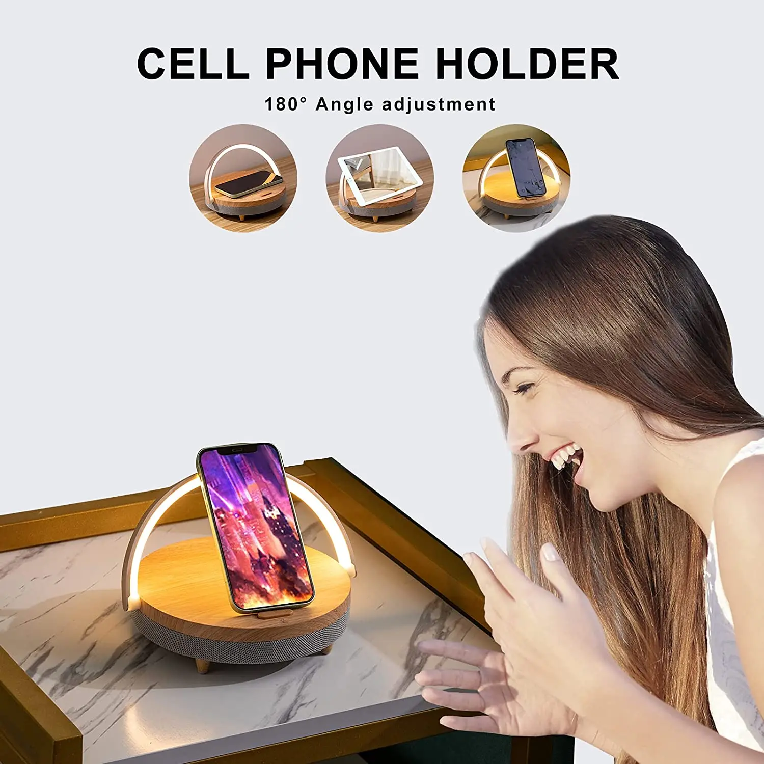 20W Wireless Charger Wood LED Light High Power Bluetooth Speaker Fast Charging IPhone 14 Touch Night Light Bedroom Light