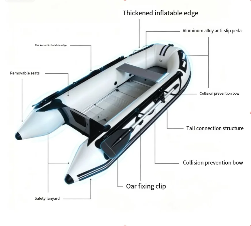 360 White & Black Inflatable Kayak Assault/Fishing Boat Small Speedboat Rescue Vessel Safety Equipment for 6 People