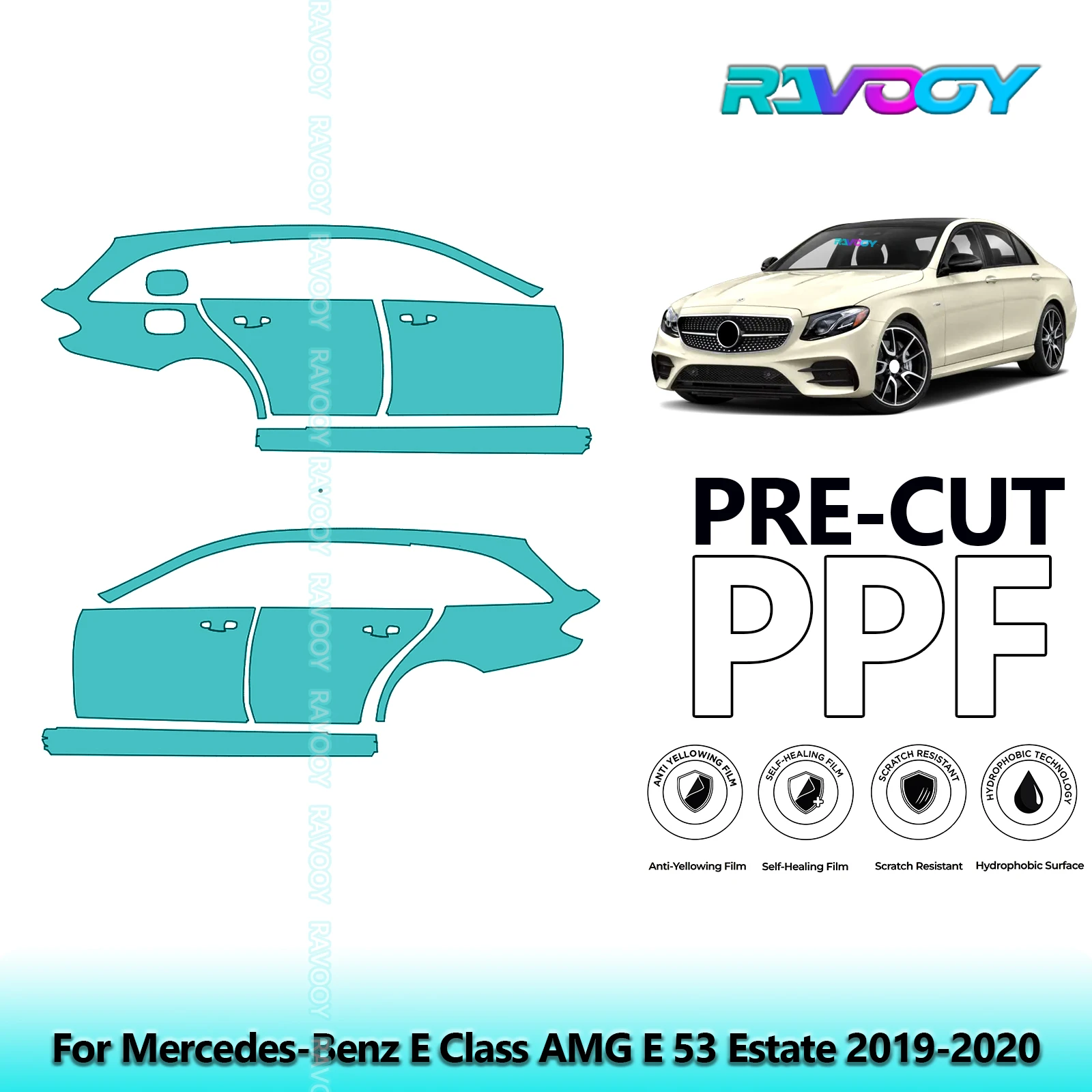 

For Mercedes-Benz E Class AMG E 53 Estate 2019-2020 8.5mil Pre-Cut PPF Door & A/B Pillar Kit TPU Paint Protection Film Set