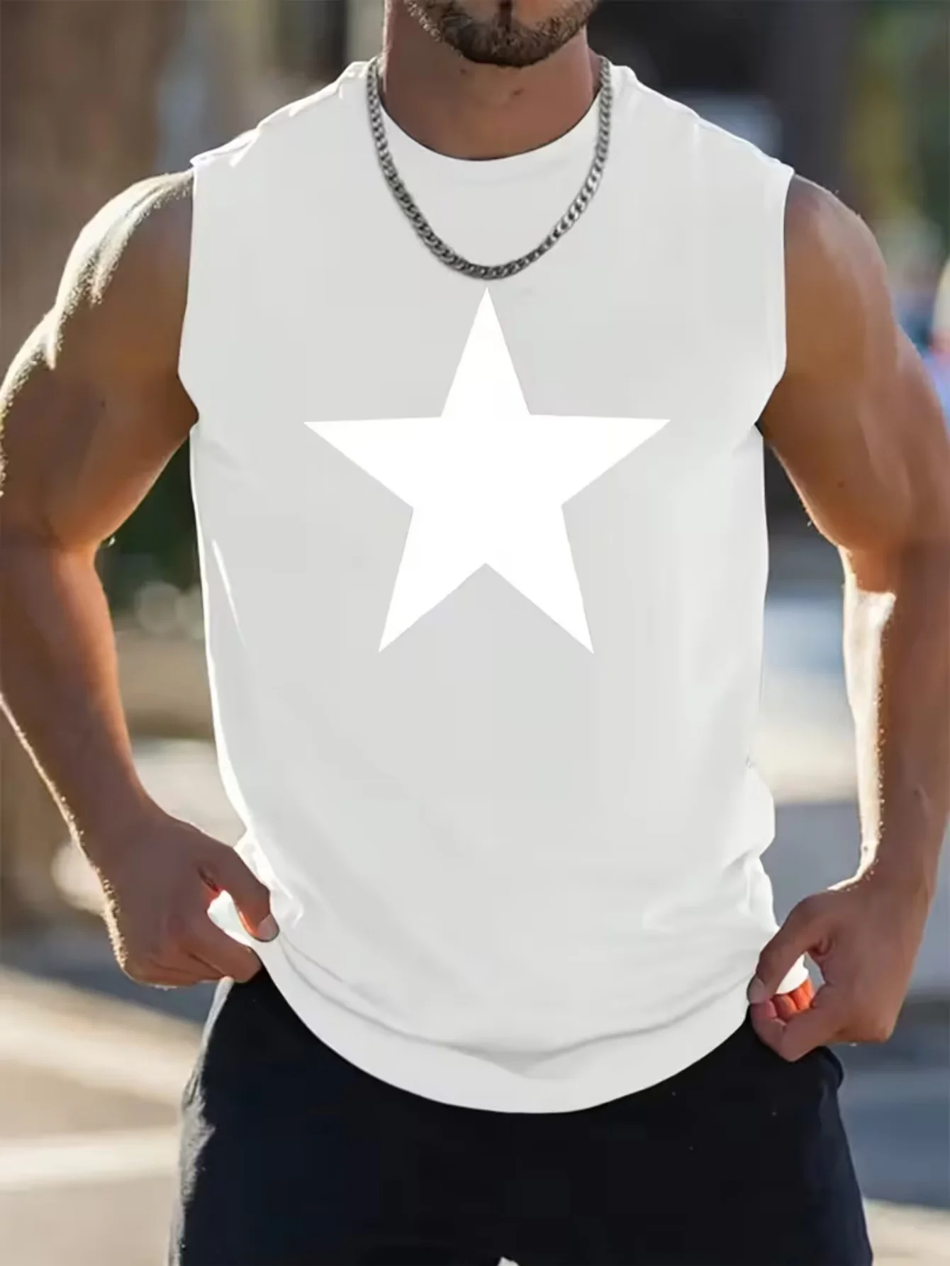 CLOOCL Big White Five-pointed Star Printed Vest Fashion Sports Vests Summer Men's Sleeveless T-Shirt Casual Top