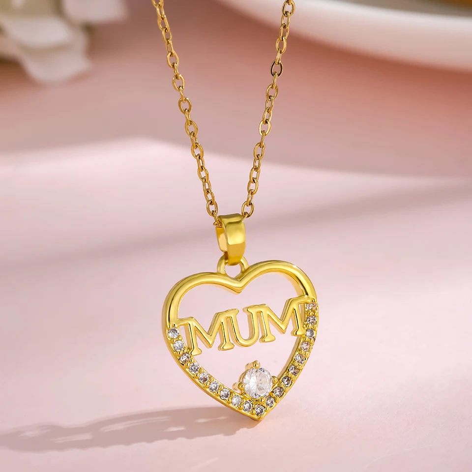 Trend ige Herz Edelstahl Zirkonia Halsketten für Frauen Mädchen lieben Gold Farbe Metall Halskette Party Geburtstag täglichen Schmuck