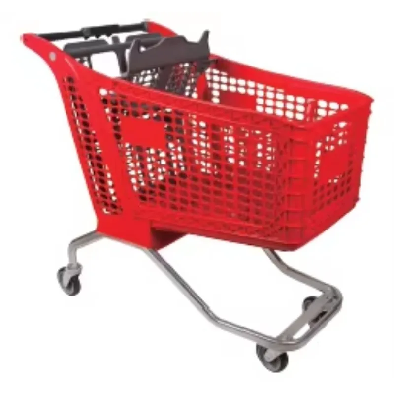 Shopping Cart 175L Hypermarket Supermarket Grocery Store Push Trolley Plastic with Advertising Handle