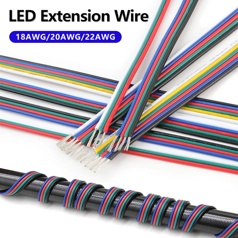 5-50m Parallel Cable 22/20/18AWG LED Strip Extension Wire 2/3/4/5/6pins For 5050 3528 RGB RGBW RGBCCT WS2812B LED Strip Lights