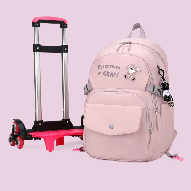 Students Backpack for Girls Children School Bag with Wheels Trolley Backpack Cute Schoolbag Rolling Wheeled Backpack Book Bags