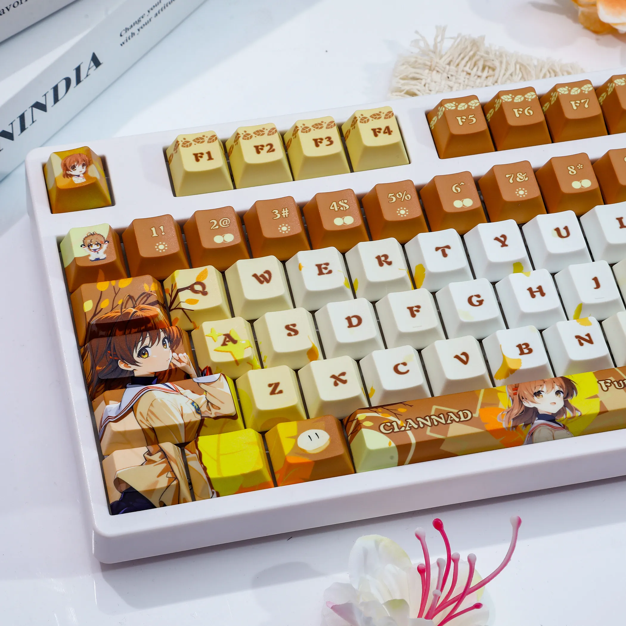 Nagisa Furukawa Keycaps 120 Keys CLANNAD Theme Keycap PBT DYE-Sub Cherry for Mechanical Keyboards Made68 Mad68 Wooting60