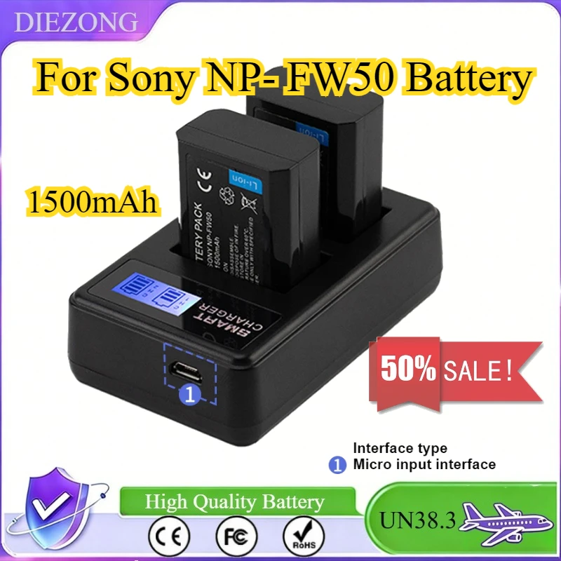

1500mAh Battery For Sony NP FW50 Battery+LED USB Dual Charger for Sony A6000 A6400 A6300 A6500 A7 A7II A7RII A7SII A7S A7S2 A7R
