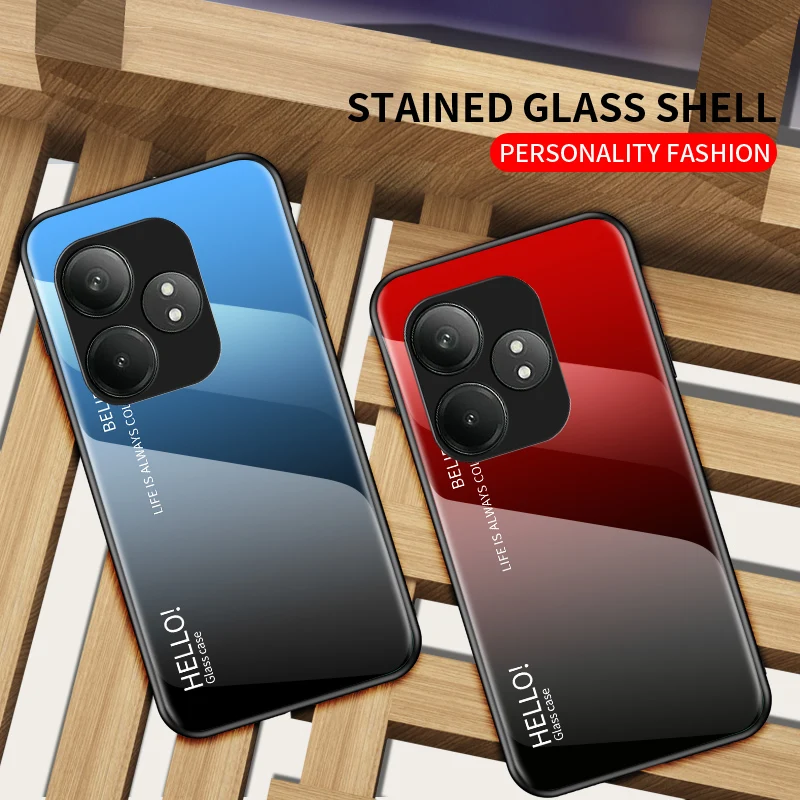 

For Realme GT6 GT6T Neo6 SE Case Gradient Tempered Glass Back Cover For Realme GT 6 GT 6T Neo6 SE Shockproof Bumper Funda