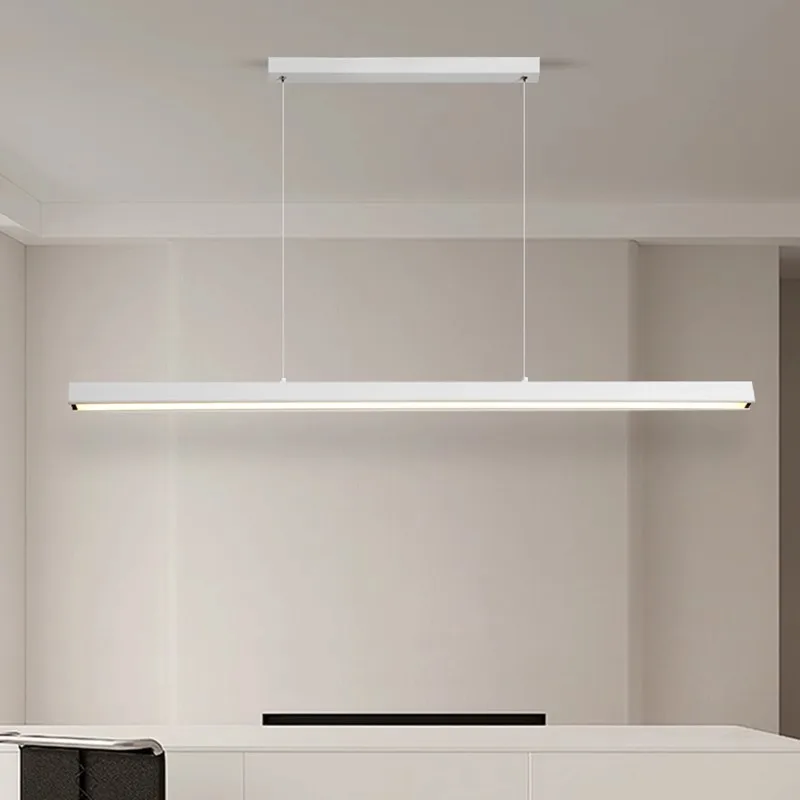Modern Nordic Minimalist Dining Kitchen Chandelier Black White Long Strip Pendant Light For dining room Bar Office Lamp Fixture