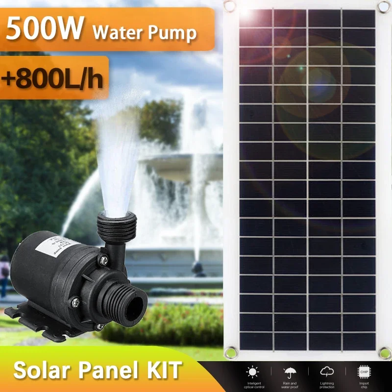 500W 800L/H Solar-Wasserpumpen-Set mit 100W Panel, Tauchpumpe, Ultra-Leise für Teich, Brunnen, Garten, Wasserfall, Fisch-Dekoration, Bürstenloser DC-Motor