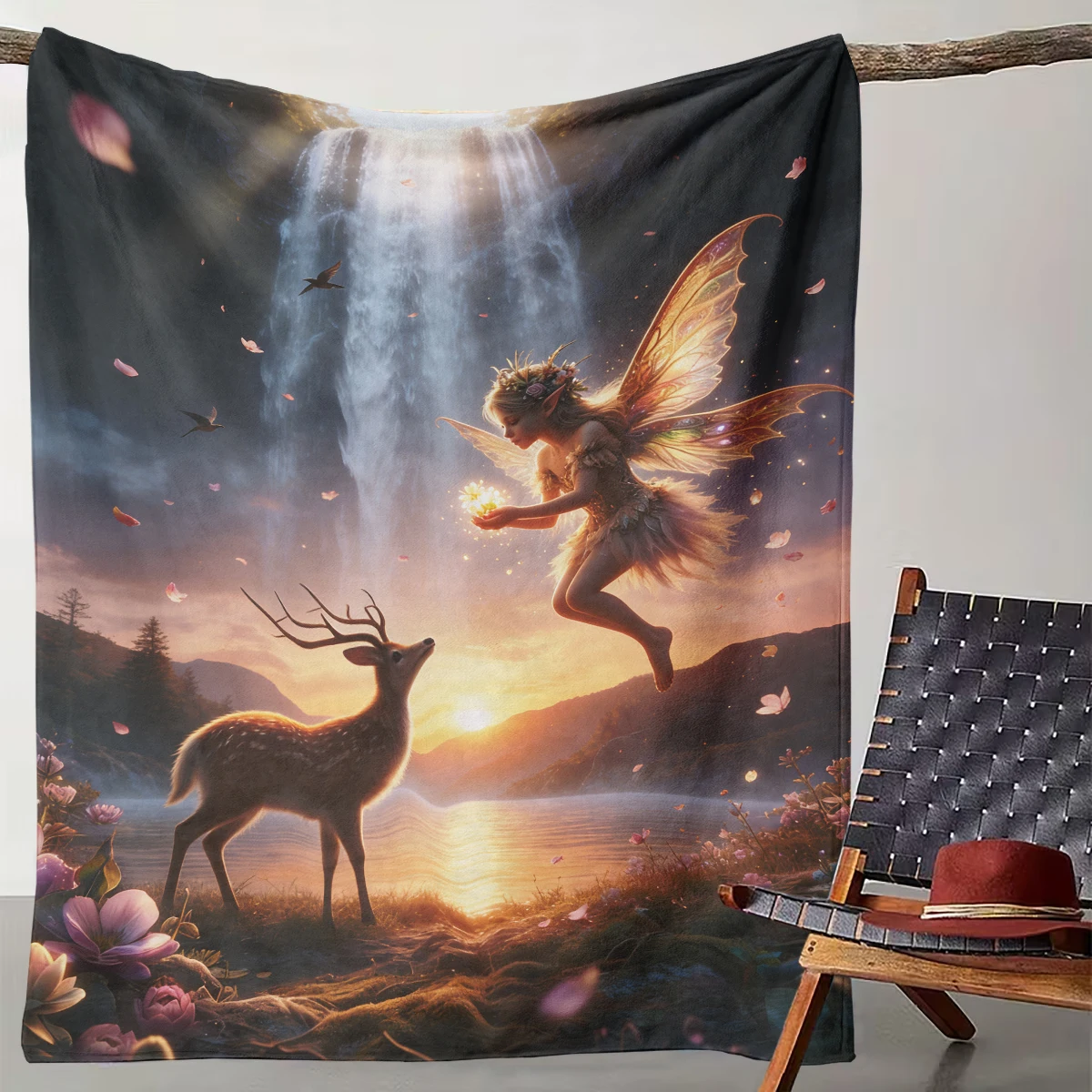 

t 1 Dusk Falls Fairy and Deer Healing Blanket A gift for all seasons - can be used on the bed sofa or exercise room decoration
