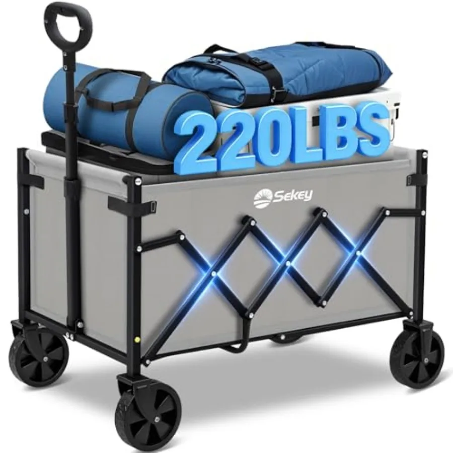 

Wagon Cart with Wheels with Capacity, Heavy Duty Wagon Carts Foldable, Lightweight Utility Portable Cart for Grocery, Shopping,
