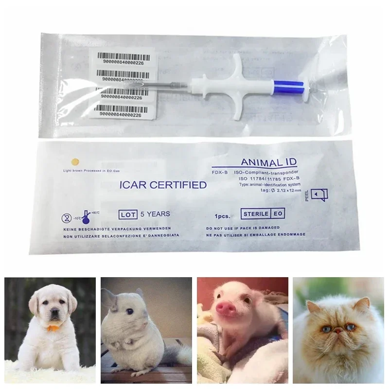 Dog Microchip RFID Implantable Glass Transponder Pet Id Cat Chip with Needle Injector Animal Microchip 2.12*12mm/1.4*8/1.25*7mm