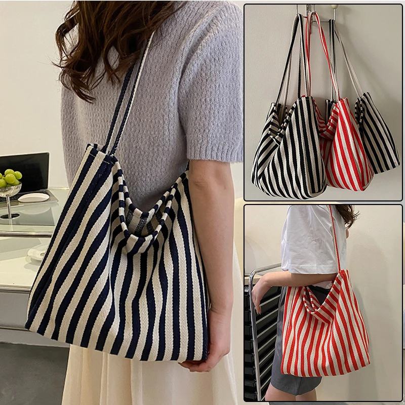 

Ladies' striped handbag, striped single shoulder shopping bag, supermarket shopping bag, single shoulder storage bag