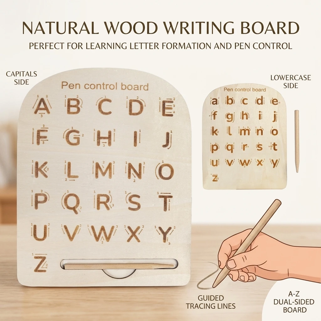 Alphabet Tracing Board Educational Montessori Learning Toy for Kids Preschool Handwriting Practice Solid Wood Grooved Board