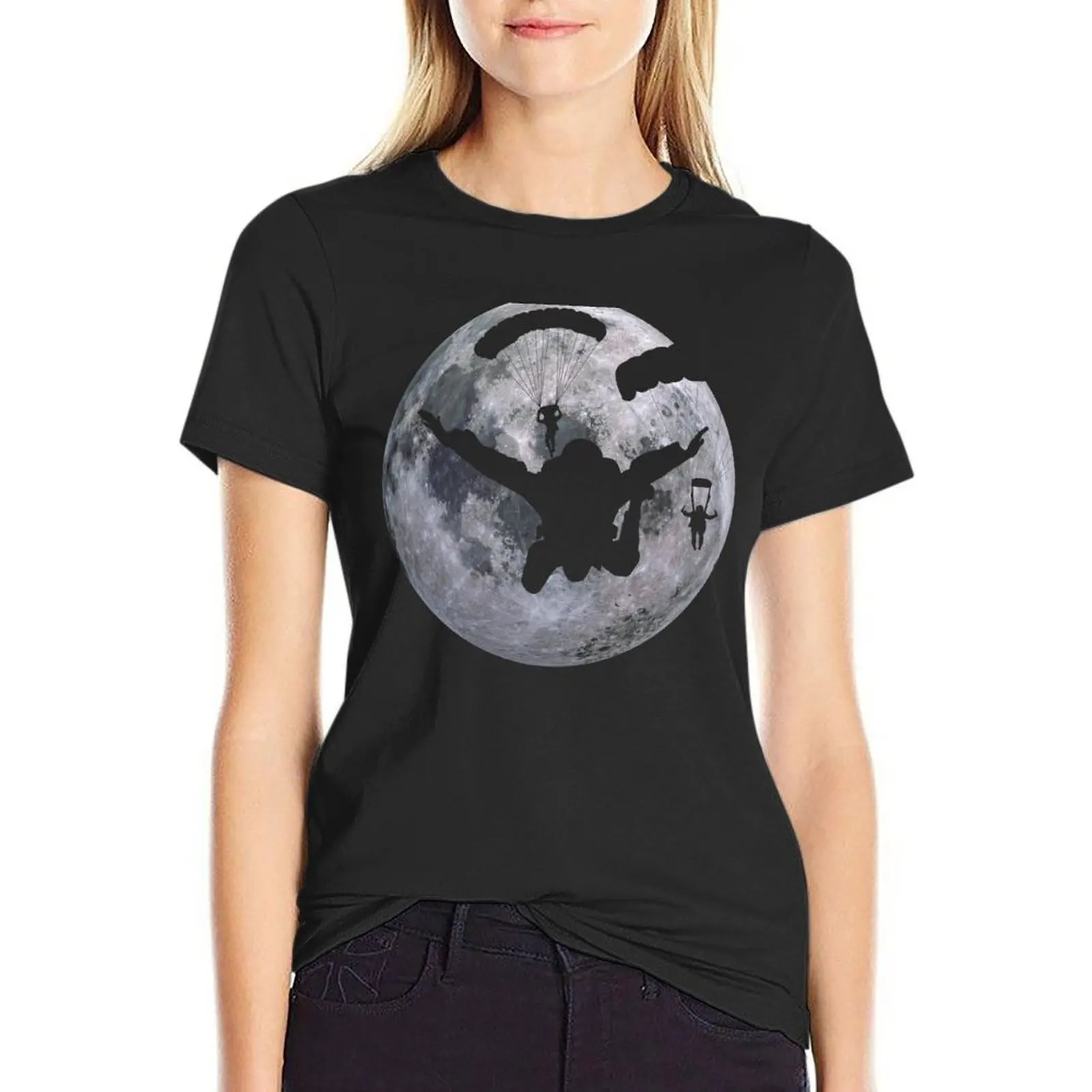 Skydive parachuting design of a skydiver and the moon in the background. T-Shirt customs sublime ariat shirts for Women