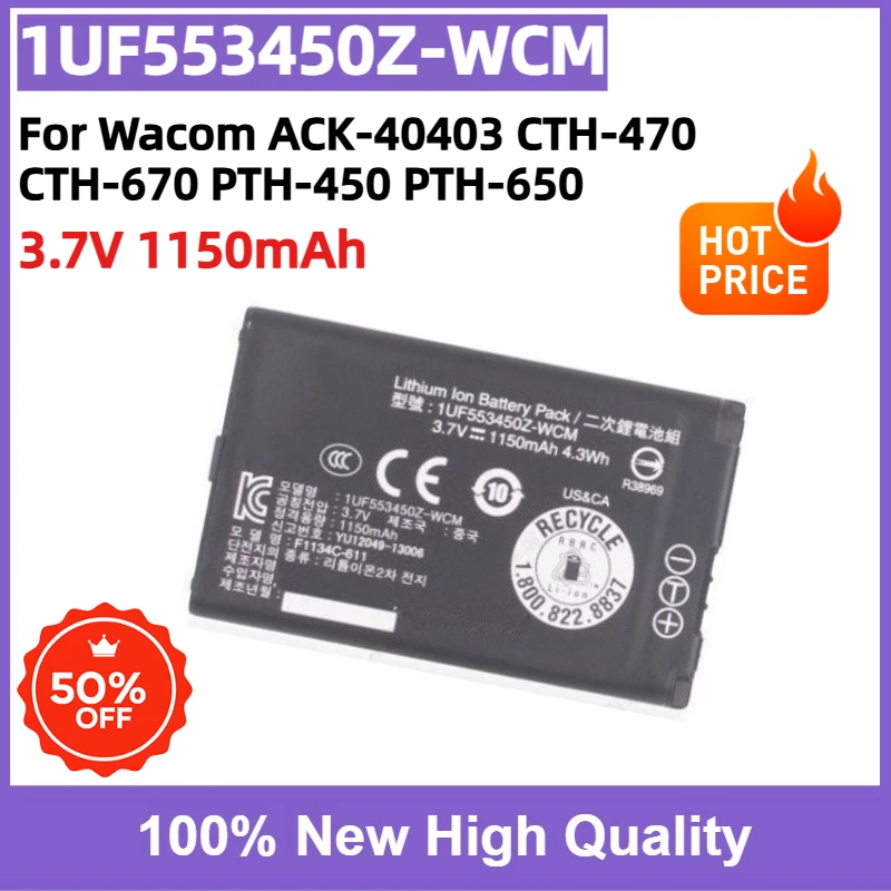 1UF553450Z-WCM ACK-40403 3.7V 1150mAh Li-ion Replacement Battery For Wacom CTH-470 CTH-670 PTH-450 PTH-650 Intuos Drawing Tablet