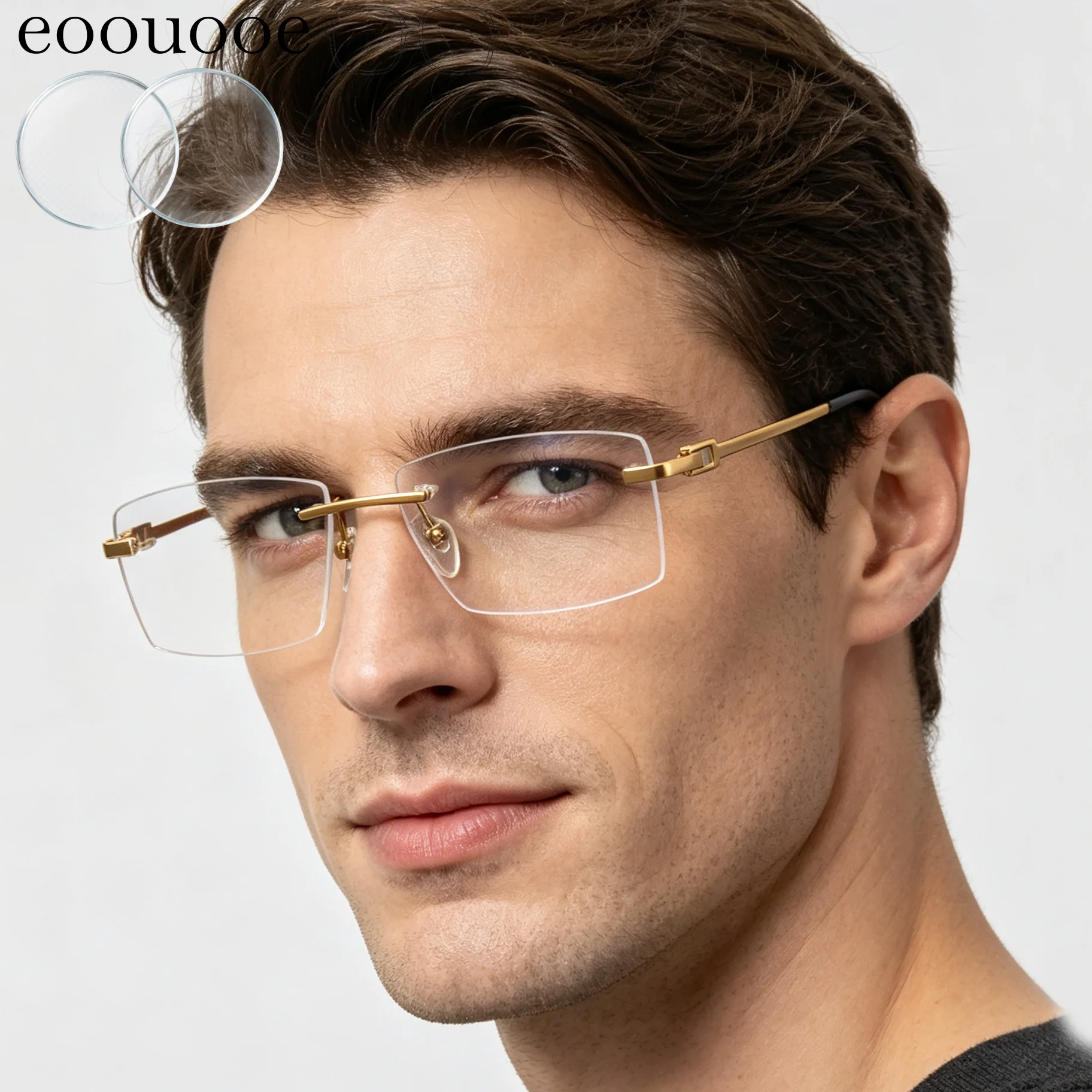 Pure Titanium High Quality Rimless Glasses For Men Office Optical Eyewear Myopia Reading Prescription Ultra MR-8 Lenses Degrees