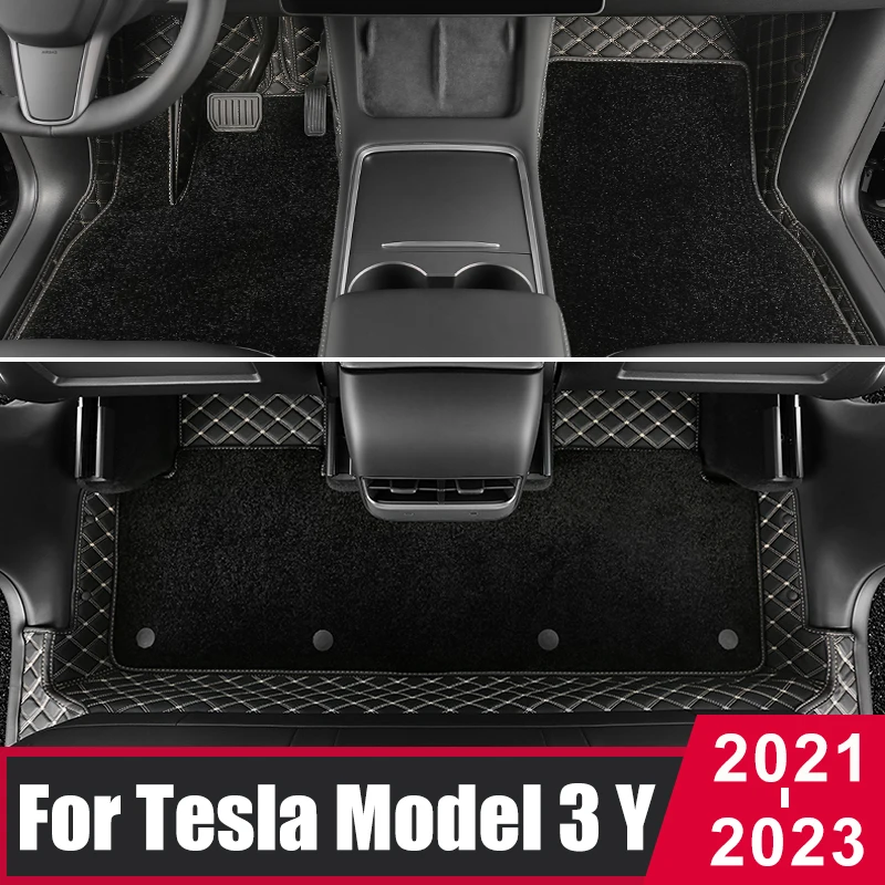 

PU Leather Car Floor Mats For Tesla Model 3 Model Y 2021 2022 2023 Custom Auto Foot Pads Carpets Rug Cover Interior Accessories