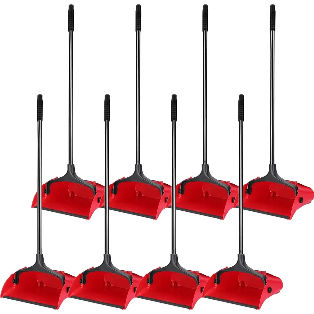 

8 Pieces Commercial Lobby Dustpan Plastic Upright Dust Pan with Long Handle Metal Upright Dustpan Heavy