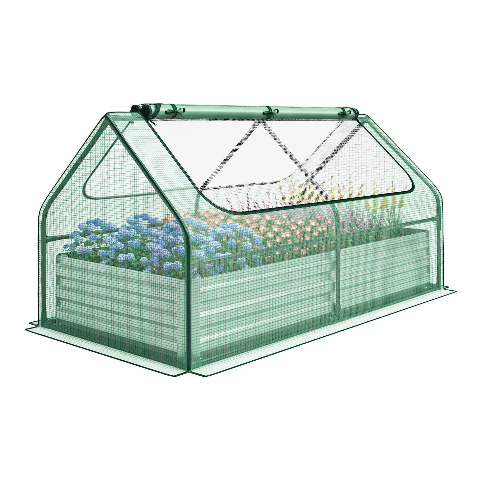

Galvanized Steel Raised Garden Bed Metal Planter Box Kit w/Mini Greenhouse Cover