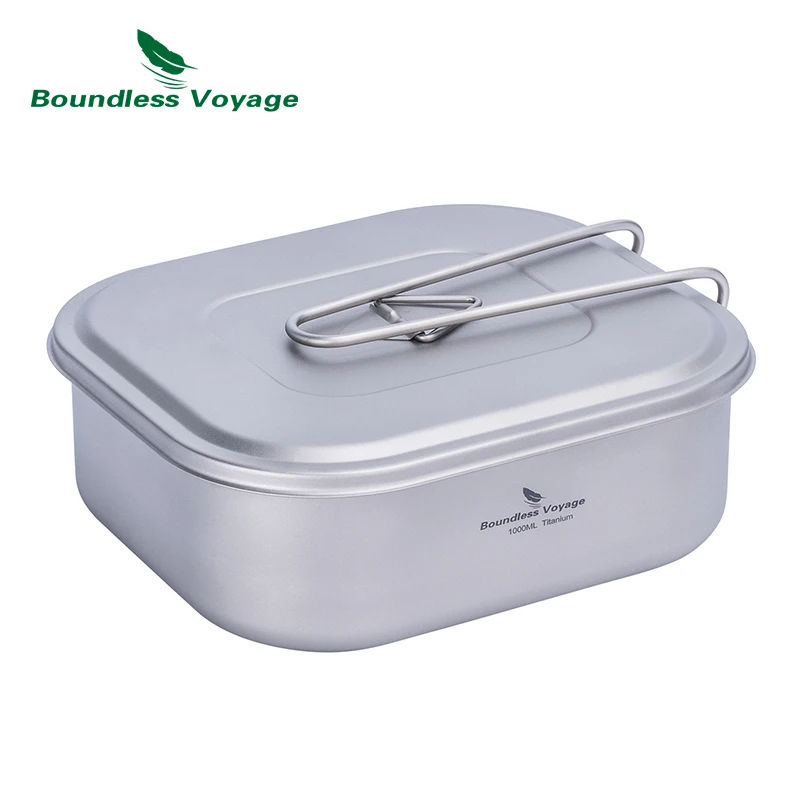 

Boundless Voyage Titanium Lunch Box Bowl Pan with Lid & Folding Handle Camp Bushcraft Cookware Military Mess Kit Ti2084C