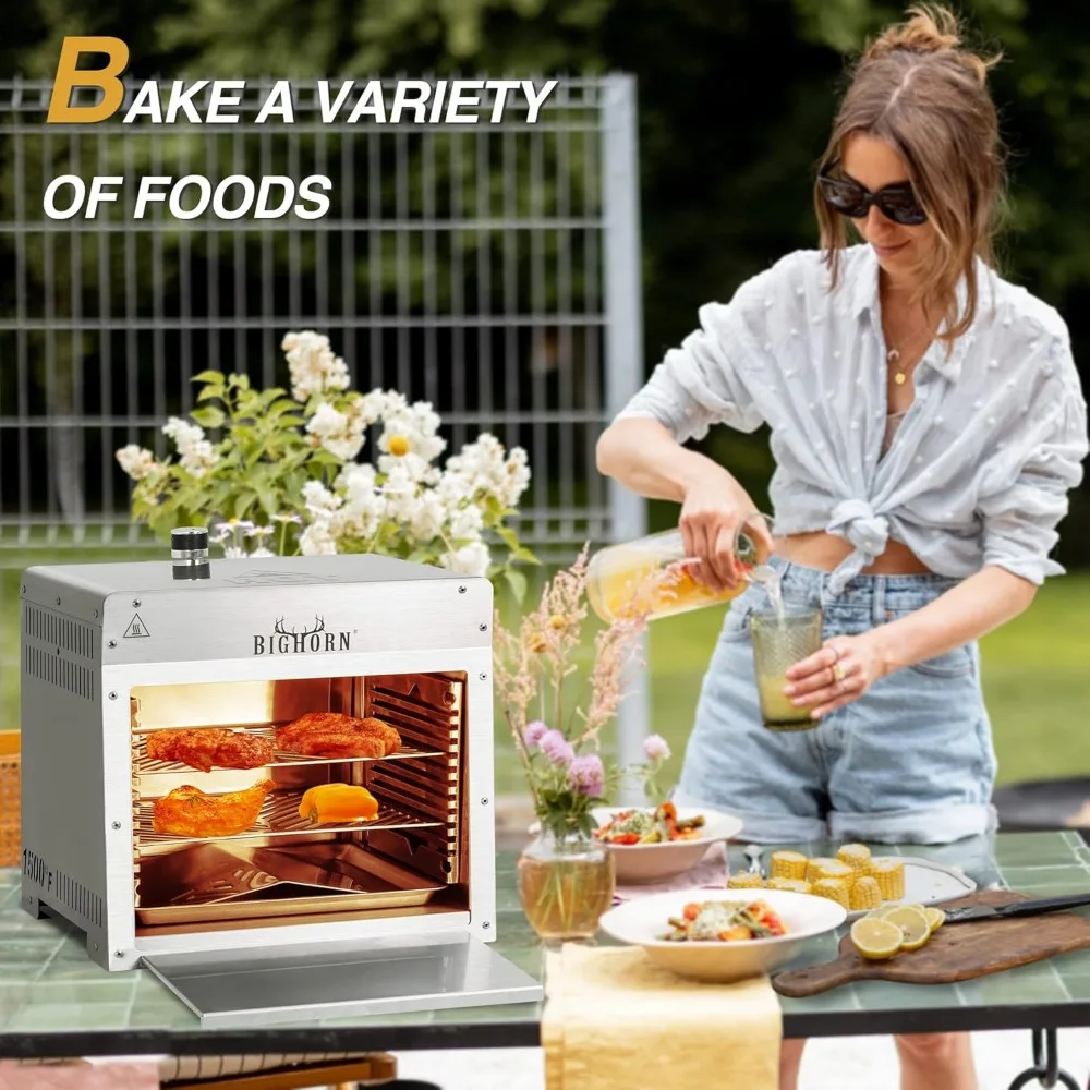 1500°F Infrared Grill Tabletop Broiler, Portable Propane Steak Cooker, Stainless Steel Outdoor BBQ Machine with Pizza Stone