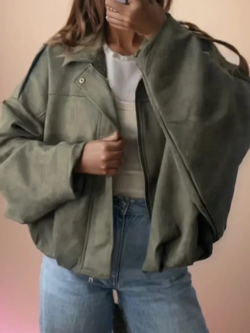 

Fashion Solid Jacket 2025 Spring New Women's Fashion Simple Suede Texture Long Sleeve Jacket for Women Long Sleeve Coats
