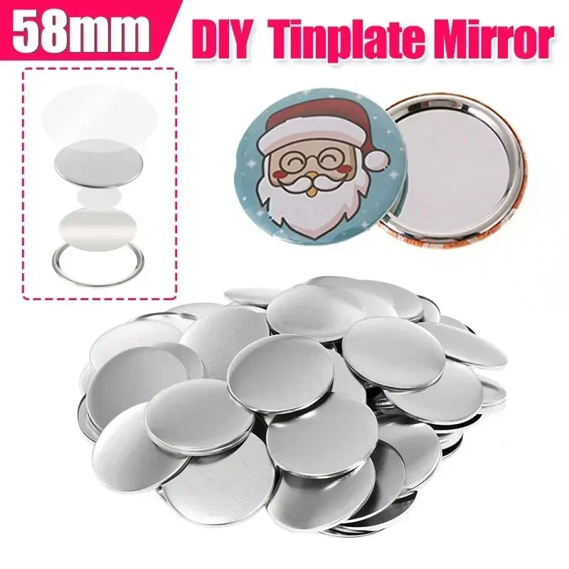 

Blank Mirror Badge Button Maker Parts 100PCS 58MM Badge Press Machine Making Supplies DIY Portable Pocket Mirror Button Parts