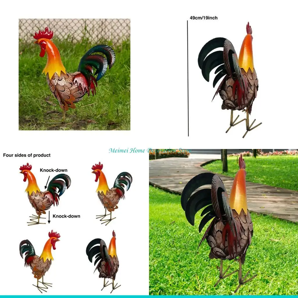 

H7BF Metal Rooster Sculpture Ornament Eye Catching Lawn Decoration For Patios Garden