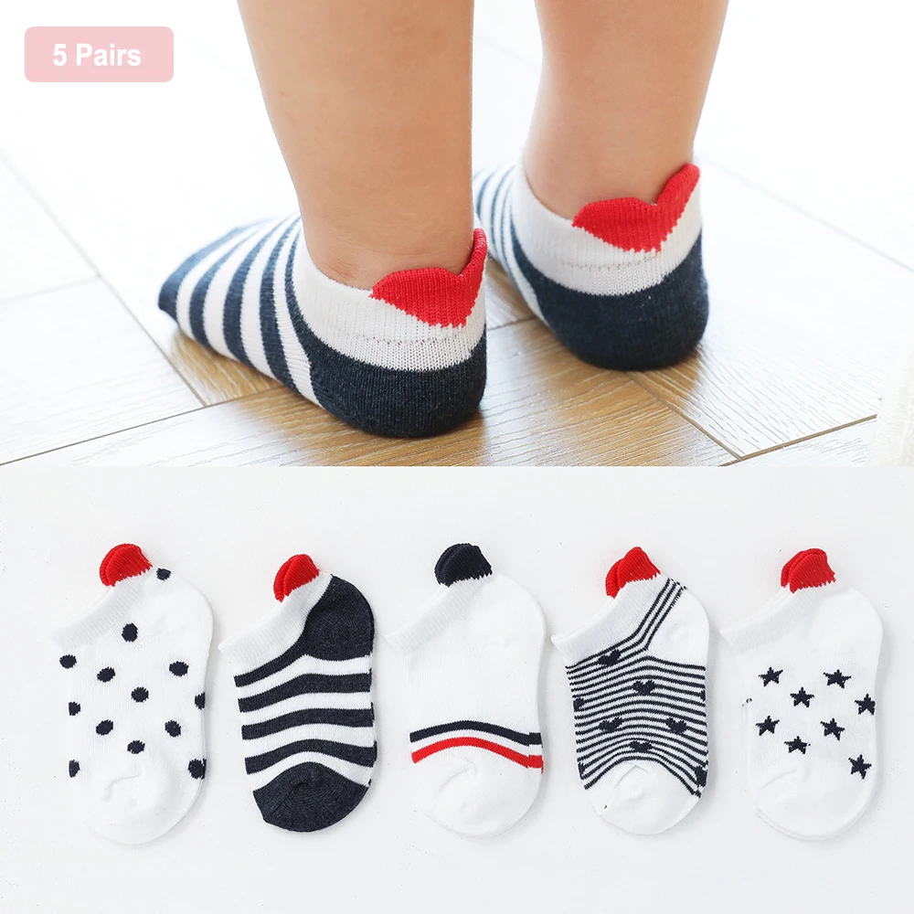 5Pairs/lot 0-12Y Cute Lovely Short Baby Socks Children Sock Red Heart Girls Cotton Mesh Cute Newborn Boy Toddler White Sock