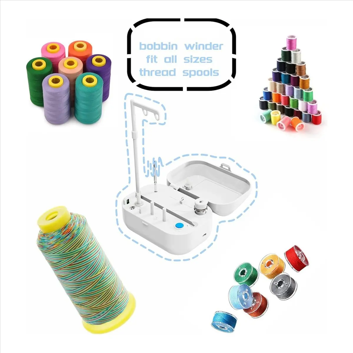 

WSFS 2X Automatic Bobbin Winder with Auto Stopper, Large Spool Thread Holder for Sewing Machine Thread Winding Use