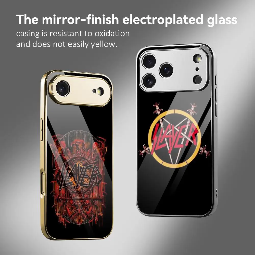 S-Slayer Heavy Metal Rock Band Phone Case For iPhone 17 16 15 14 13 12 Pro Max Plus Electroplated Metal Bumper Shockproof Case
