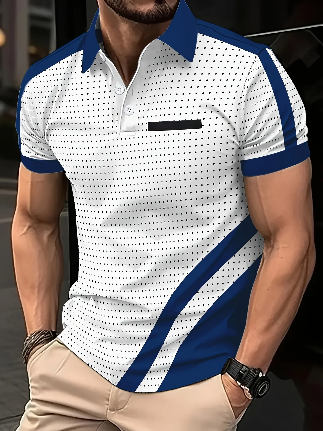 The 2025 Summer New Men's Short-Sleeved POLO Shirt Is Casual Fashionable and Soft with 3D Polka Dot Pattern Printing