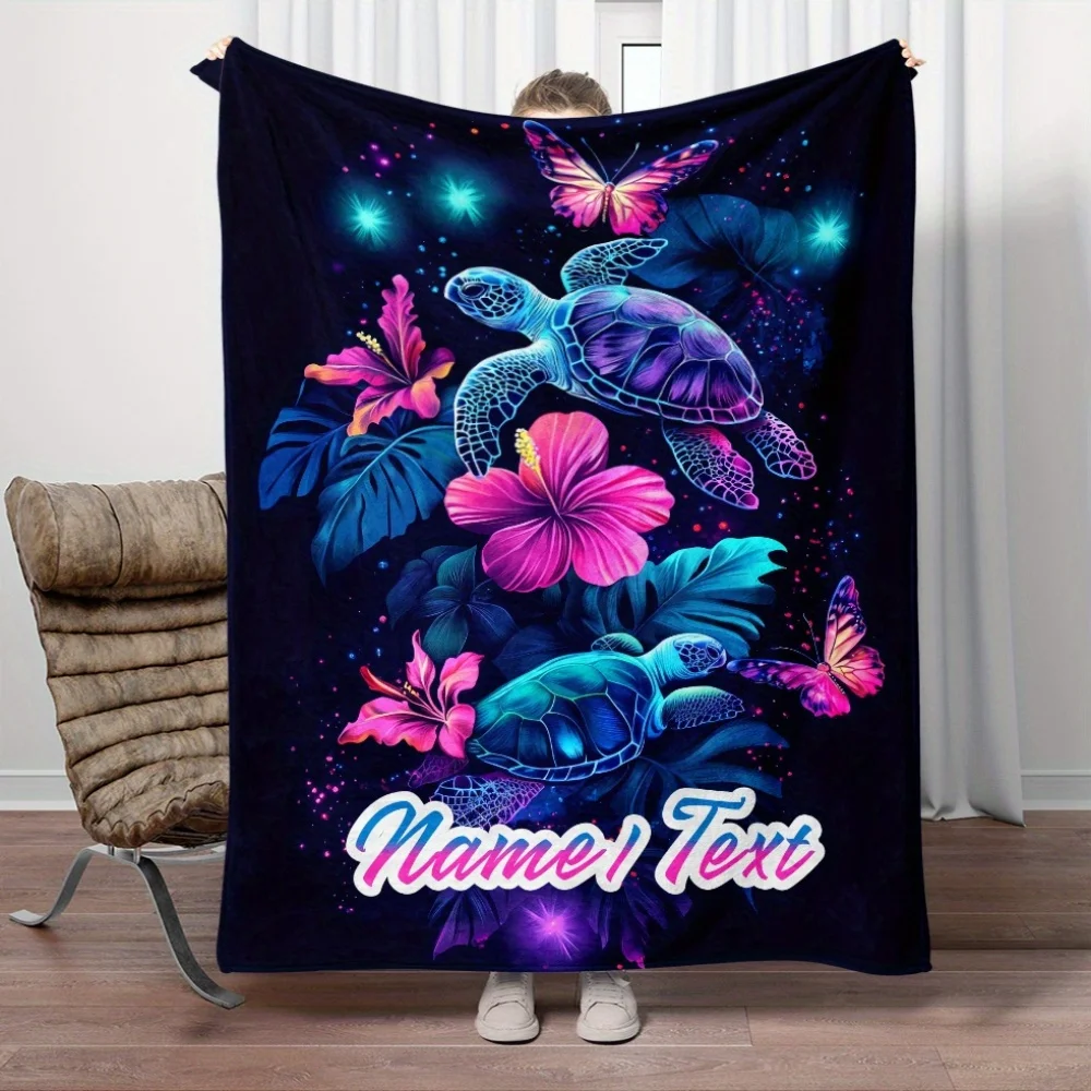 Custom Cat Blanket Two Kittens Lavender Heart Flower Fantasy Design Personalized Name Fleece Throw All Season Soft Warm Bedding