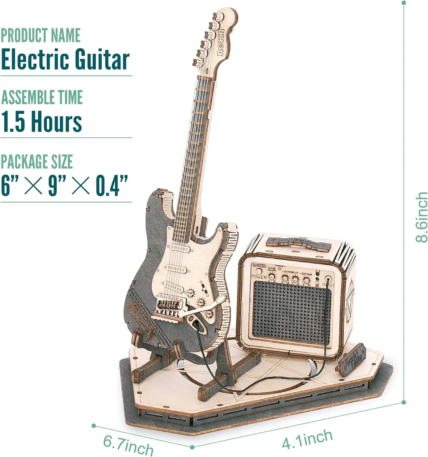 Robotime ROKR Electric Guitar Model Gift for Kids Assembly Creative Toys Building Block Set 3D Wooden Puzzle - TG605K