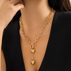 IngeSight.Z Vintage Metal Love Heart Pendant Necklace for Women Punk Gold Color OT Buckle Choker Necklace Female Party Jewelry