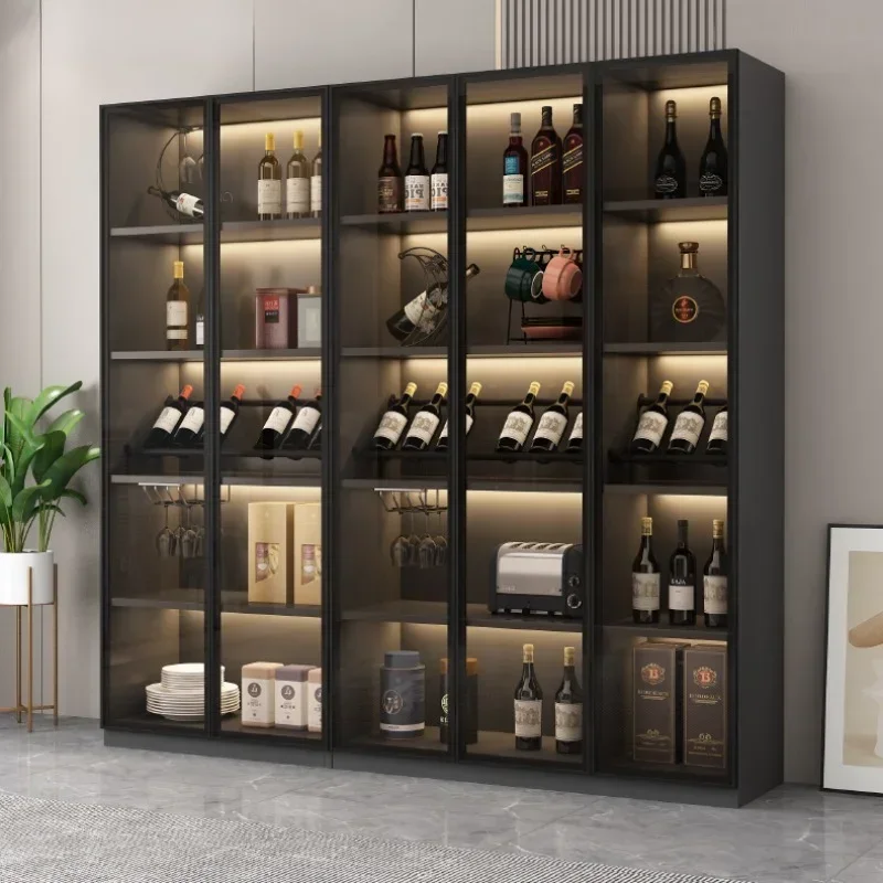 Luxury Corner Wine Cabinets Liquor Wooden Wall Glass Living Room Display Botellero Vino European Wine Cabinets Furniture QF50JG