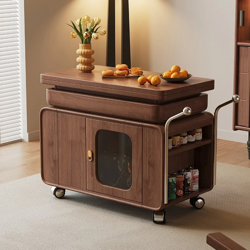 All Solid Wood Sofa Side Table Coffee Table Movable Lifting Folding Multi-functional Small Apartment Cart