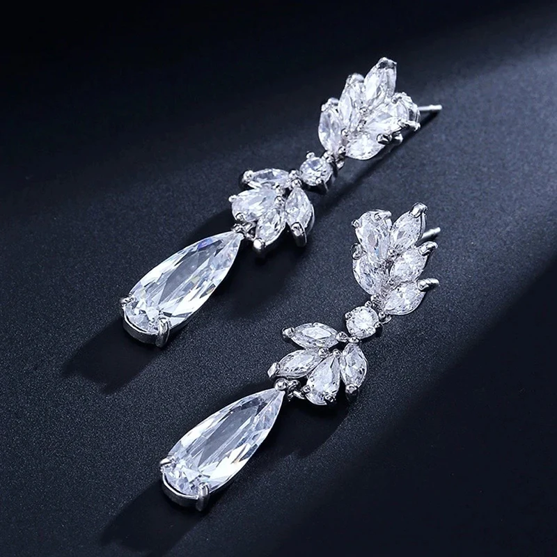 Huitan Luxury Delicate Bridal Wedding Earrings Jewelry with Bright Drop-shaped Zirconia Female Graceful Gorgeous Accessories