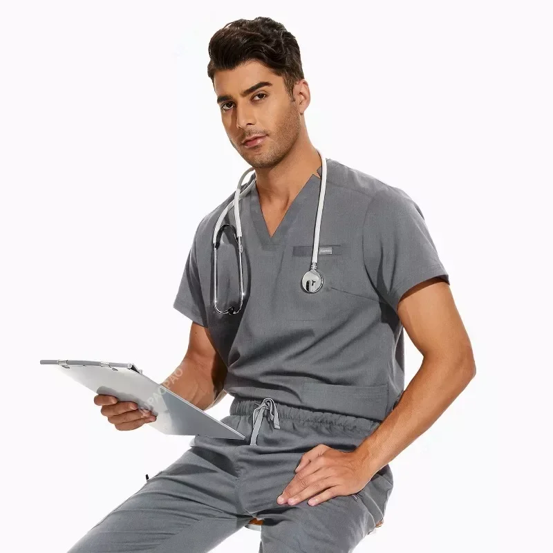 Uniformi da infermiera ad asciugatura rapida con tasche Abiti da lavoro per salone di bellezza Top chirurgico + Pantaloni da jogging Abbigliamento da lavoro per clinica Set di scrub medico